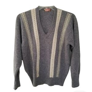 Vintage JAEGER Mens 100% Lambswool Cable Knit V-Neck Sweater Size Large *Flaw